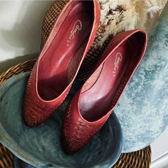 VTG Candie's Red Retro Oxford Huarache Leather Slip-On Flats Sz 8M – Rustic Wove - Picture 3 of 15